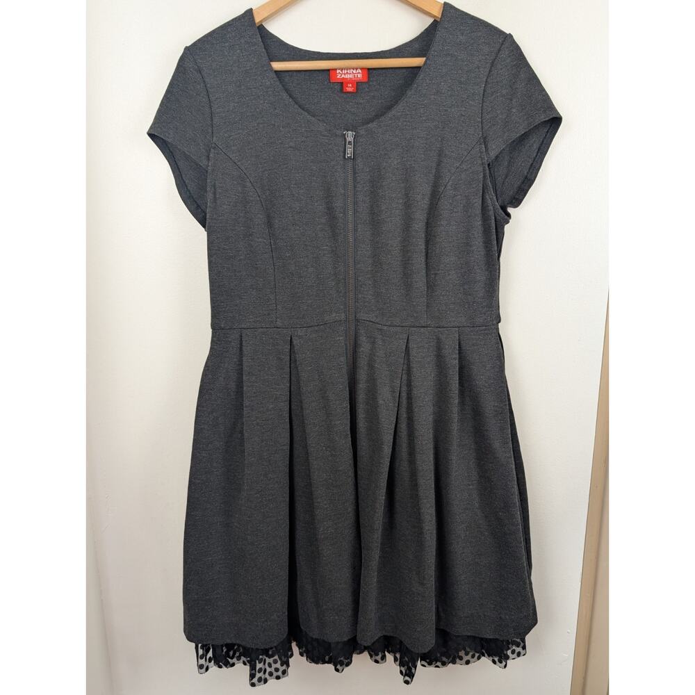 Kirna Zabete At Target Size 14 Gray Dress Full Front Zip Cap Sleeve Knee Length